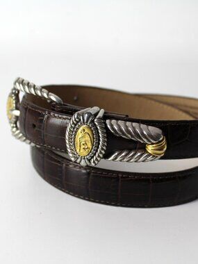 Brighton Museum Collection vintage golden coins Belt womens M brown croc texture